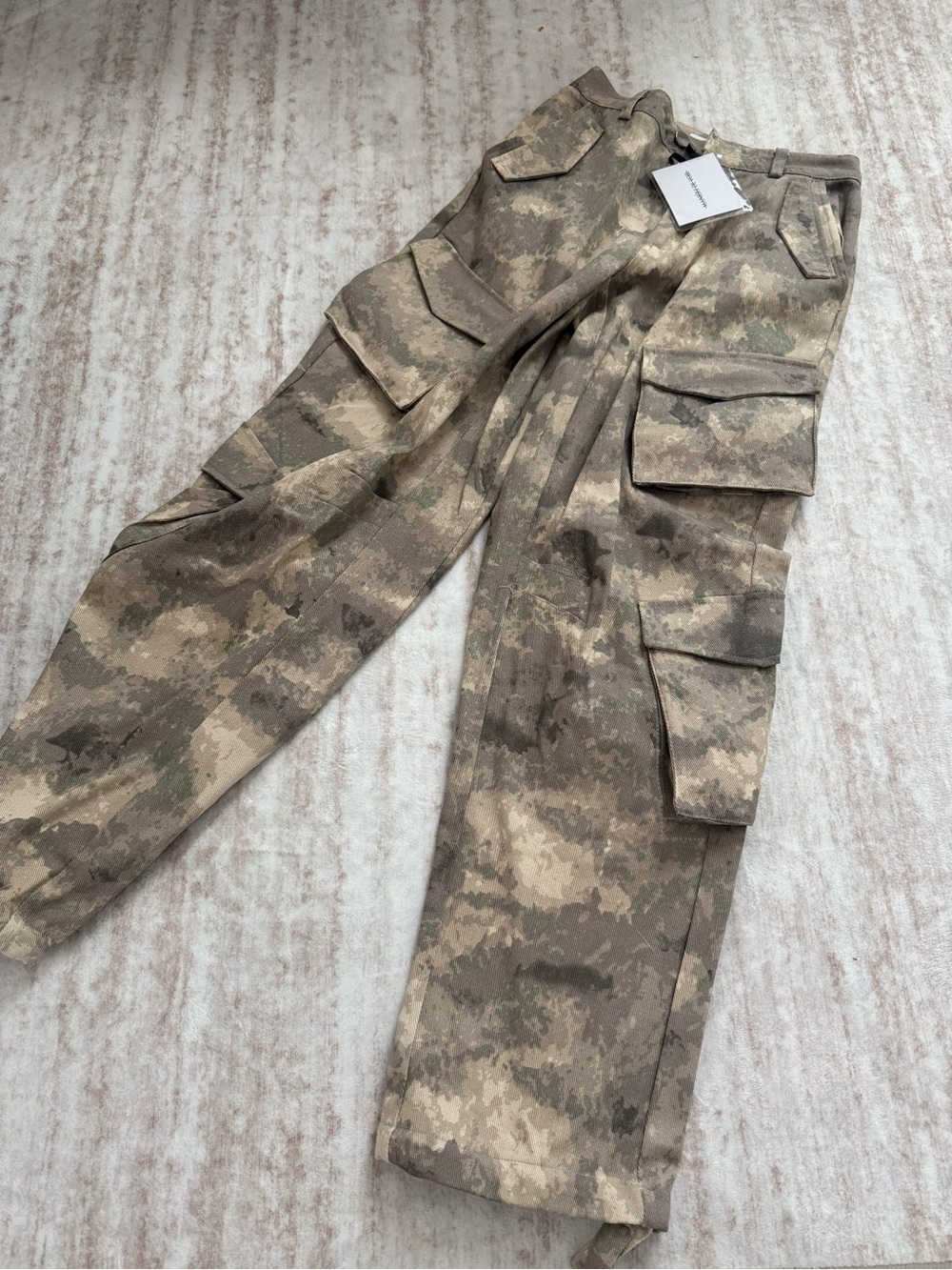 Maniere De Voir Beige Camouflage Wide-Leg Cargo Pants - Picture 2 of 6